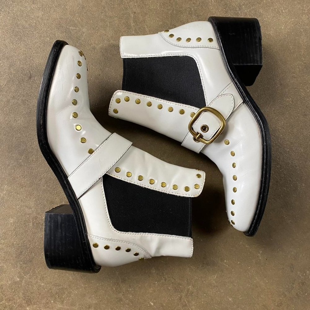 Vintage Gold Studded, White Coach Boots